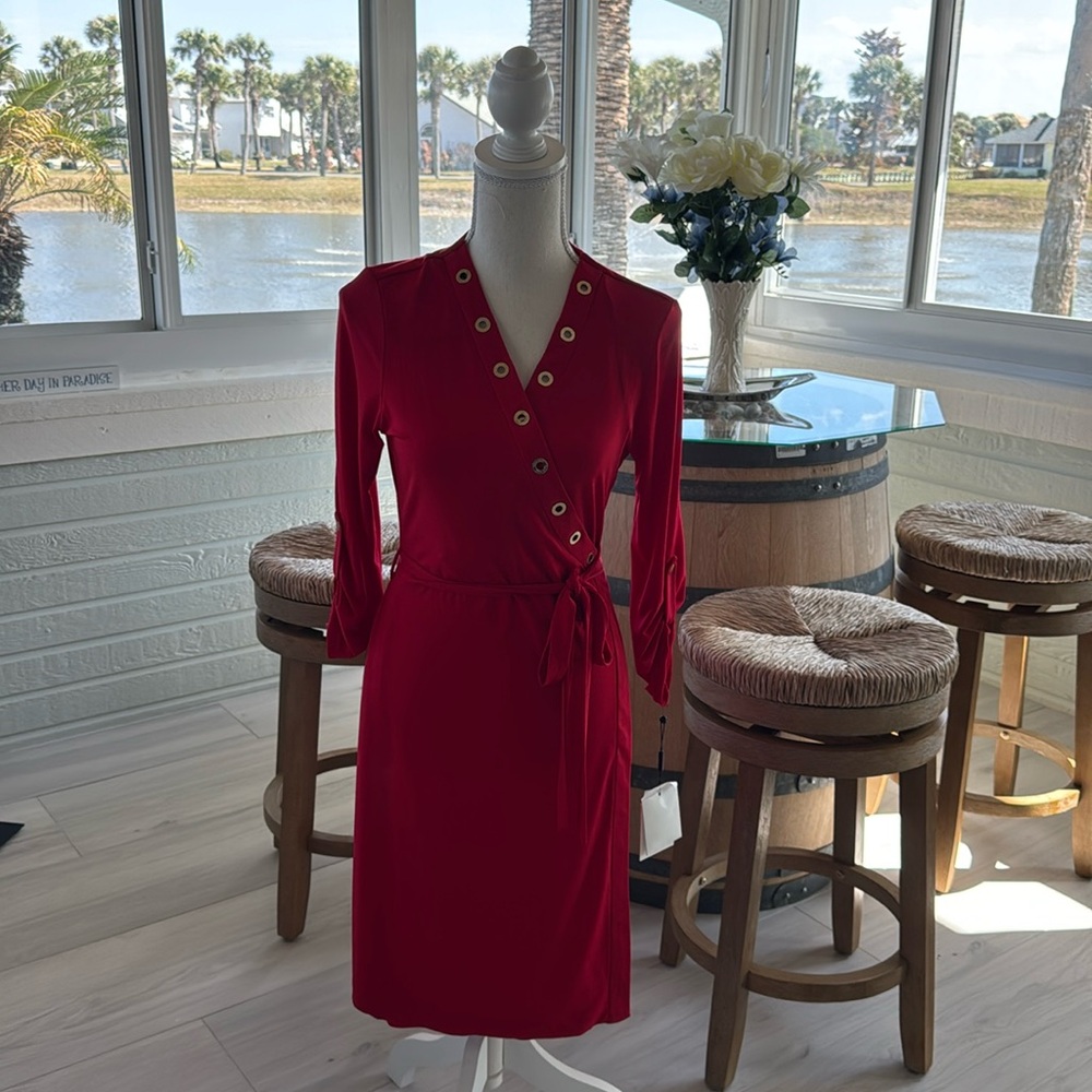 Calvin Klein V neck red wrap dress